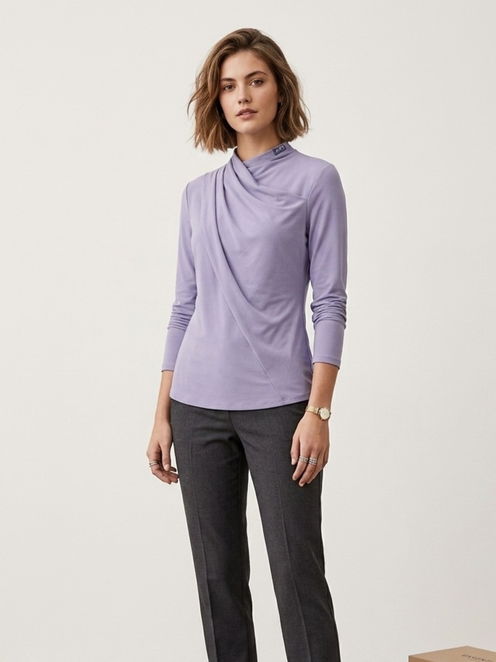 Worthington Lilac Wrap-Style draped asymmetric neckline Long Sleeve Top
